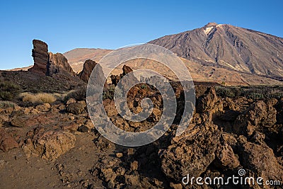 View of the Teide volcano with Roques de Garcie rocks Stock Photo