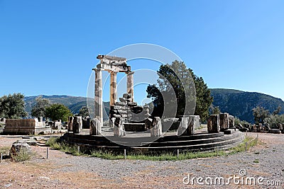 view of Temple of Athena Pronea Delphi Greece Stock Photo