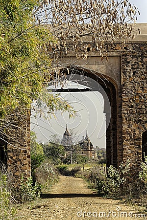 View of a temple through old gate of a fort Editorial Stock Photo