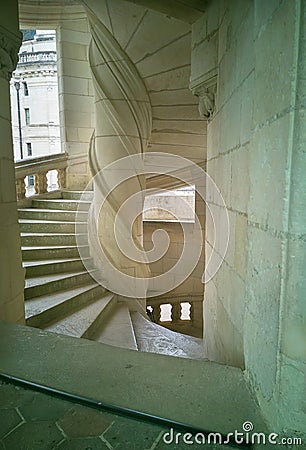 View from the terrace of the medieval spiral staircase of the castle, details of the staircase Stock Photo