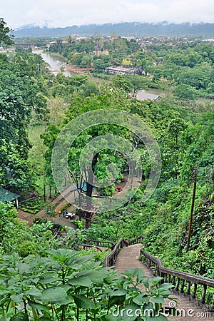 View from Tham Jang cave. Vang Vieng. Laos Stock Photo