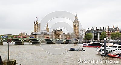 A view of Thames river, Big Ben and Palace of Westminster Editorial Stock Photo