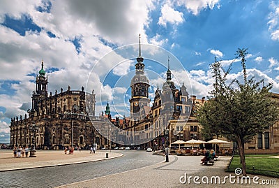Theater square and Hofkirche - Dresden, Germany Editorial Stock Photo