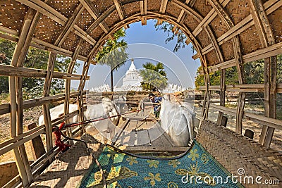 View through then back of ox cart, Mandalay, Myanmar Editorial Stock Photo