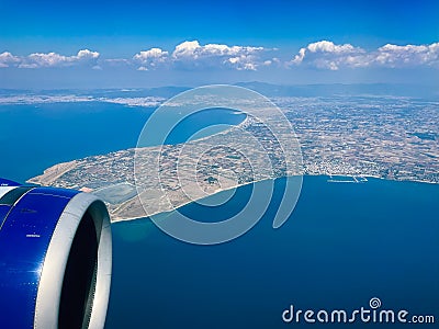 View on Thessaloniki from flying aircraft Stock Photo