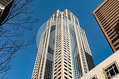 View of the 1201 Third Avenue Seattle skyscraper also known as Washington Mutual Tower in Seattle. Stock Photo