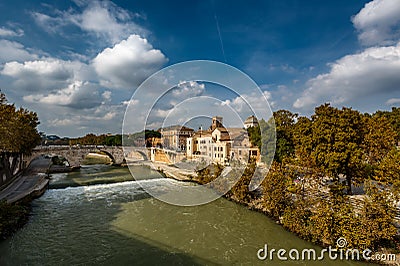 View on Tiber Island and Cestius Bridge, Rome Stock Photo