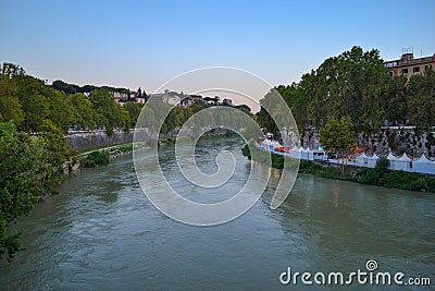 View of Tiber river from Ponte Palatino in Rome, Italy. Tiber ri Stock Photo