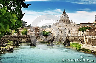 View on Tiber and St Peter Basilica Stock Photo