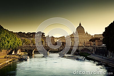 View on Tiber and St Peter Basilica Stock Photo