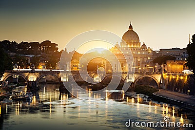 View on Tiber and St Peter Basilica Stock Photo