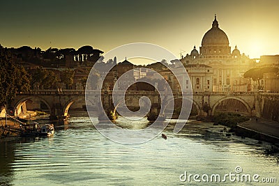 View on Tiber and St Peter Basilica Stock Photo