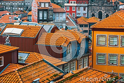 View tiled roofs of the old downtown Porto Stock Photo