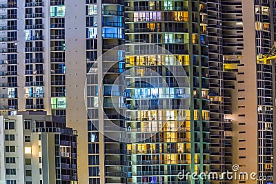 View to the apartments at the facade of the skyscraper at sunny Editorial Stock Photo