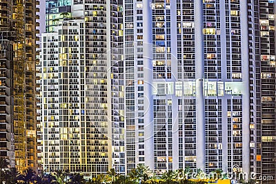 View to the apartments at the facade of the skyscraper at sunny Editorial Stock Photo