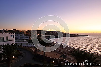 View to the beach in the morning, Costa Calma, Fuerteventura, Spain Stock Photo