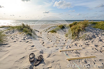 View to beautiful landscape with beach and sand dunes near Henne Strand, Jutland Denmark Stock Photo