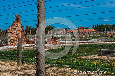 View to Birkenau Commandant`s Office and housing for SS man Editorial Stock Photo