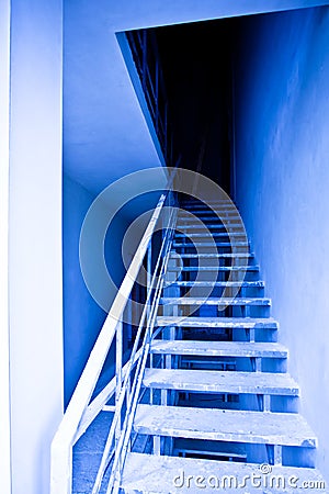 View to blue empty staircase Stock Photo