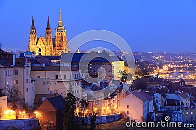 The View to bright Prague with gothic Castle Stock Photo