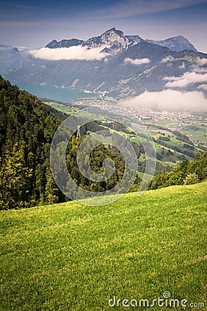 View to the Brunnen and Vierwaldstattersee from Stoos Stock Photo