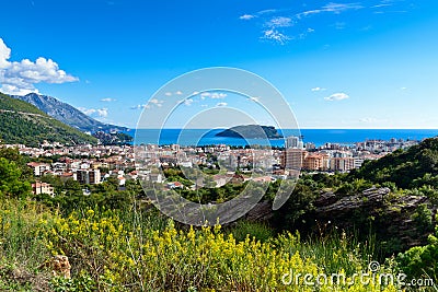 View to Budva town from hill Stock Photo