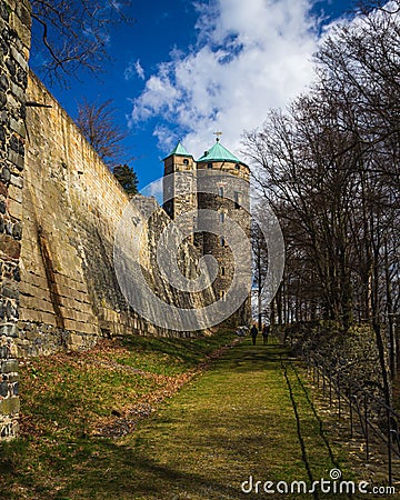 View to castle ruins in Stolpen town Stock Photo