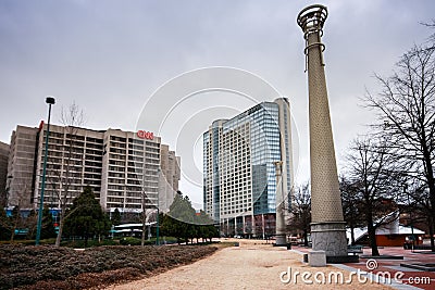 View to CNN Center headquarter and Omni Hotel Editorial Stock Photo