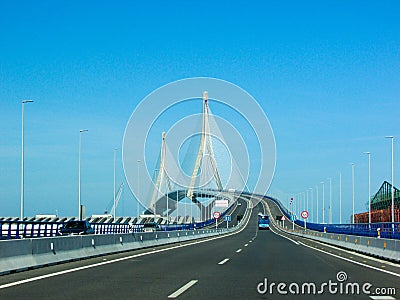 View to the Constitution of 1812 Bridge over the bay of Cadiz, Andalusia, Spain Editorial Stock Photo