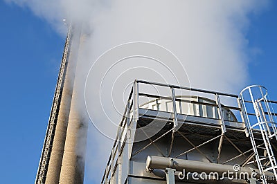 View to cooling tower and chimney of a waste-to-energy plant Stock Photo