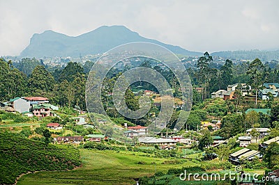 View to the countryside buildings with beautiful landscape in Nuwara Eliya, Sri Lanka. Editorial Stock Photo