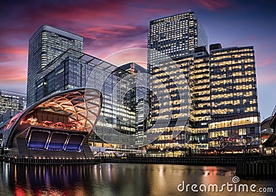 View to the financial district of London, Canary Wharf Editorial Stock Photo