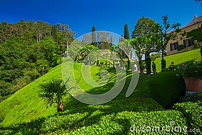 View to garden in Villa Balbianello, Italy. Villa was used for several films scene like Casino Royale and Star Wars. Editorial Stock Photo