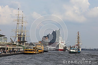 View to harbor of Hamburg and famous Elb Philharmony Editorial Stock Photo