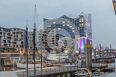 View to harbor of Hamburg and famous Elb Philharmony Editorial Stock Photo