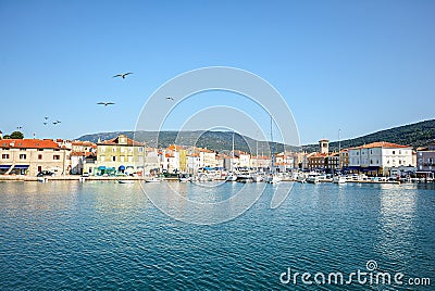 View to harbour with old town of Cres, Adriatic sea, Island of Cres, Istria Croatia Europe Stock Photo