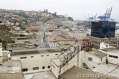 View to the historical center of the Valparaiso city, Chile. Editorial Stock Photo