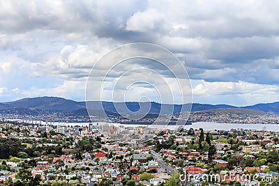 View to the Hobart city center, streets and resedential building Stock Photo