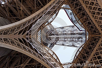 View to the inside of Eiffel Tower Stock Photo
