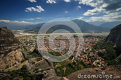 View to Kalambaka, Meteora Mountains, Greece Stock Photo