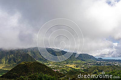 View to La Plaine des Palmistes from Bellevue pass, Reunion Island Stock Photo