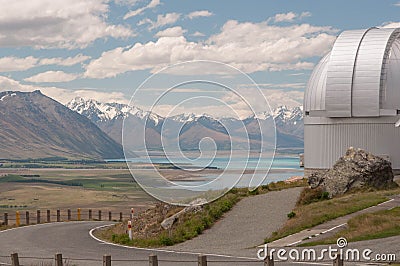 View to lake Tekapo from Mt John Observatory Stock Photo