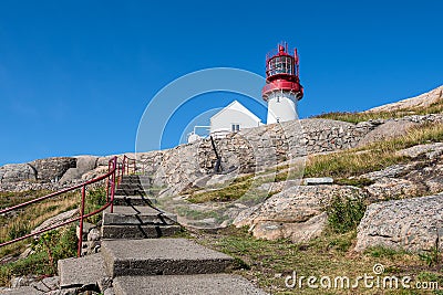 View to the lighthouse Lindesnes Fyr in Norway Stock Photo