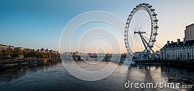 View to London Eye and Thames river from Westminster Bridge early in the morning Editorial Stock Photo