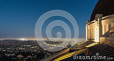 View to Los Angeles Downtown at night from Griffith Observatory. Stock Photo