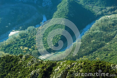 View to Meander of Nestos River near town of Xanthi, Stock Photo