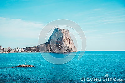 View to Mediterranean Sea, Ifach rock and Calpe city in Costa Blanca, Spain Stock Photo