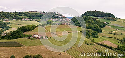 View to Monforte d`Alba. Landscape Langhe vineyards. Viticulture near Barolo, Piedmont, Italy, Unesco heritage. Stock Photo