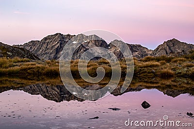 View to a Mountain Range in New Zealand just before sunrise Stock Photo