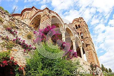 View to Pantanassa Monastery in ancient abandoned city Mystras, Peloponnese, Greece Stock Photo